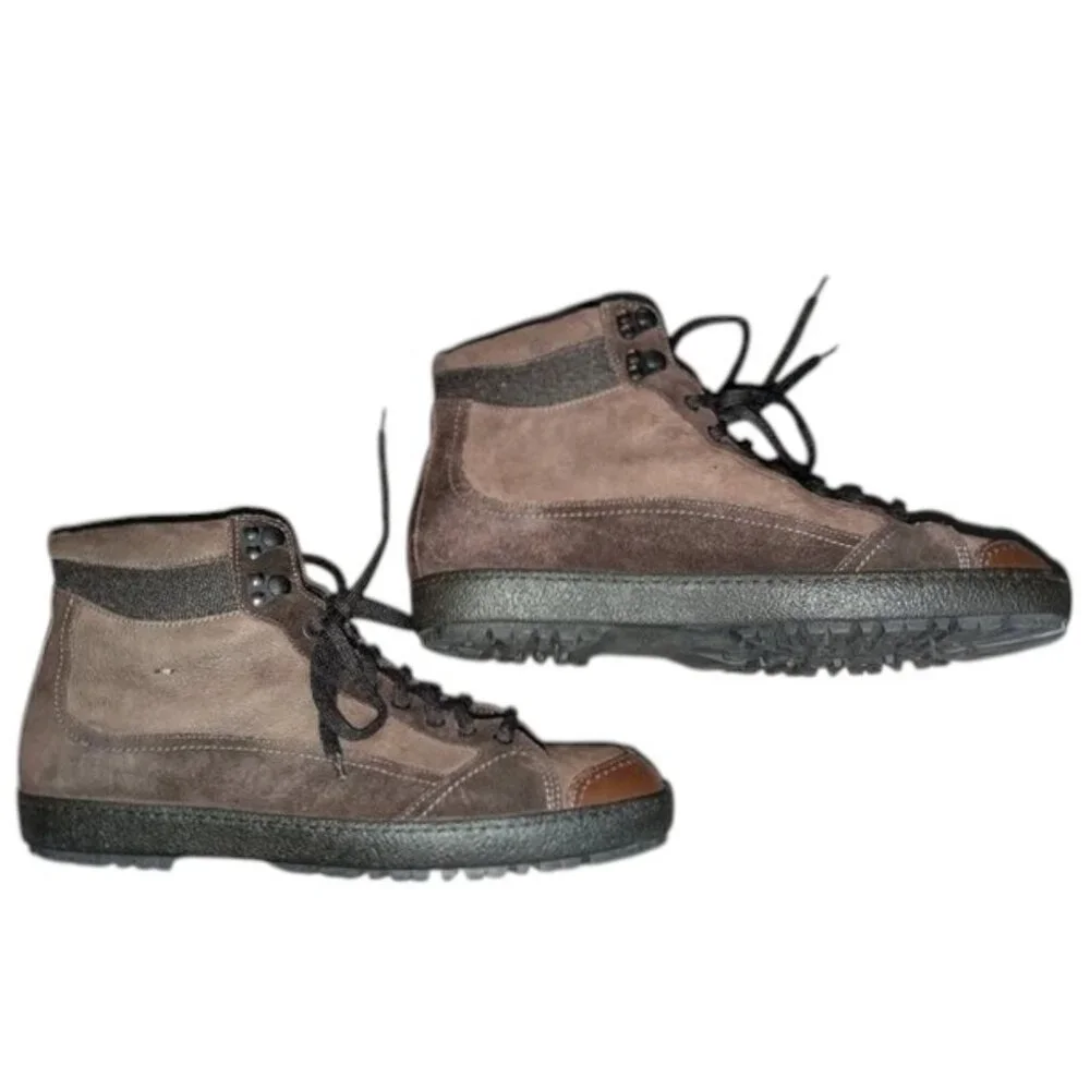 Santoni High Top Lace Up Ankle Suede Leather Tie Dark Sneakers Boots Shoes 10D